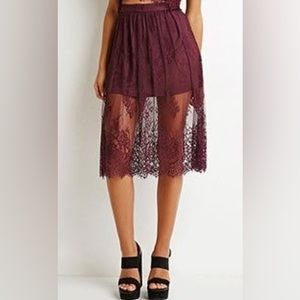 NEW Forever21 Lace Sheer Midi Skirt
